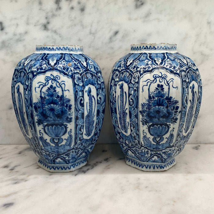 18th Century Large Blue and White Delft Jars Hand Painted Netherlands Circa 1780