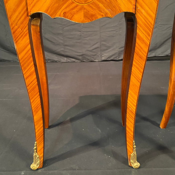 French Louis XV Pair Marble Top Nightstands or Side Tables Mid 20th Century