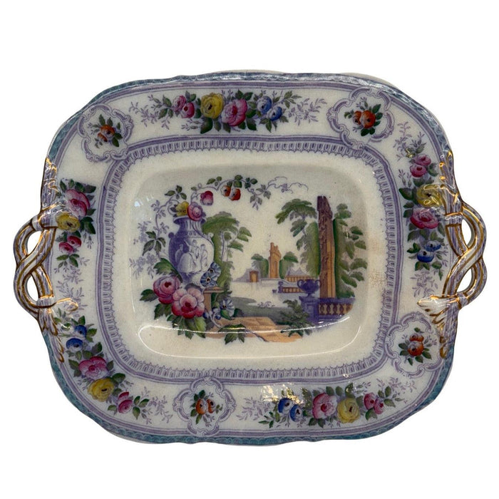Antique English Staffordshire Parma Hand Painted Serving Platter Livesley Powell & Co 1850s