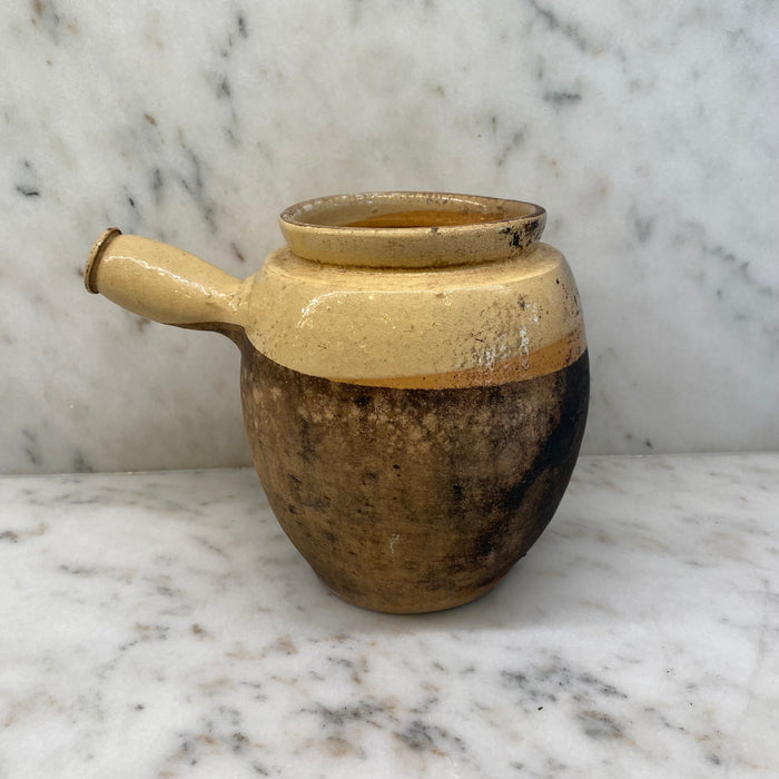 French Yellow Confit Pot or Toupin Pot with Handle