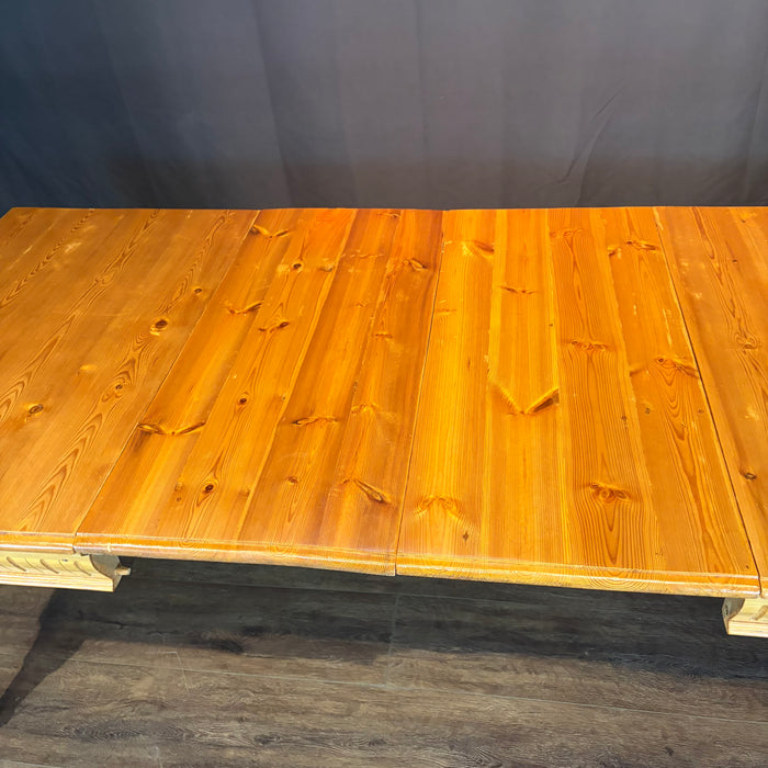 Swedish Gustavian Style Pine Extension Dining Table with Two Leaves and Carved Fluted Apron
