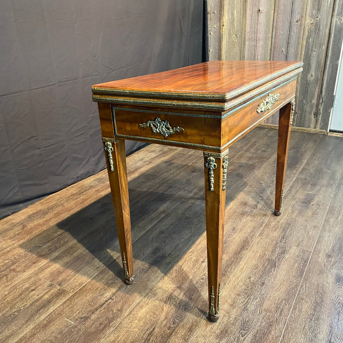 Antique French Neoclassical Game or Card Table, or Console, Occasional Table or Side Table with Fold-Over Top and Gilt-Bronze Mounts