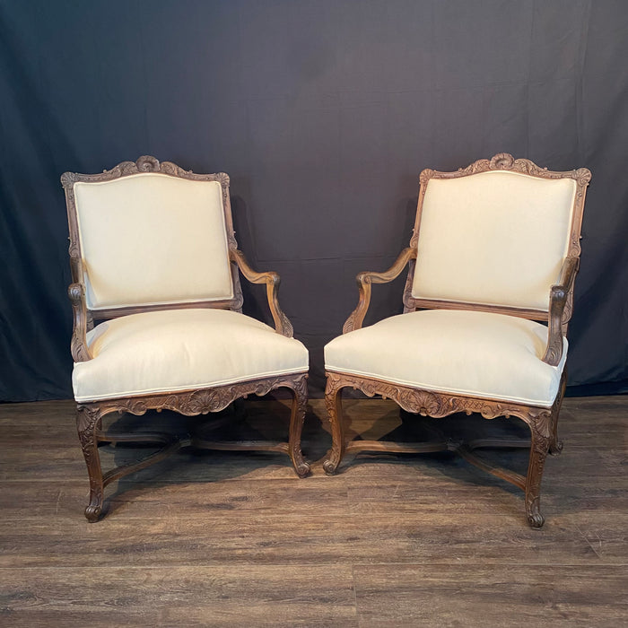 Antique French Louis XV Pair of Chairs or Fauteuils Carved 19th Century