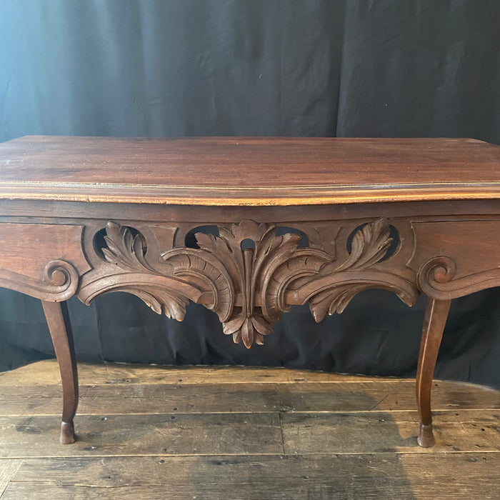 19th Century French Louis XV Carved Walnut Side Table or Desk Hoof Feet