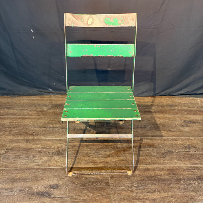 Antique French Folding Cafe' Bistro Chairs in Metal and Wood: Set of Four