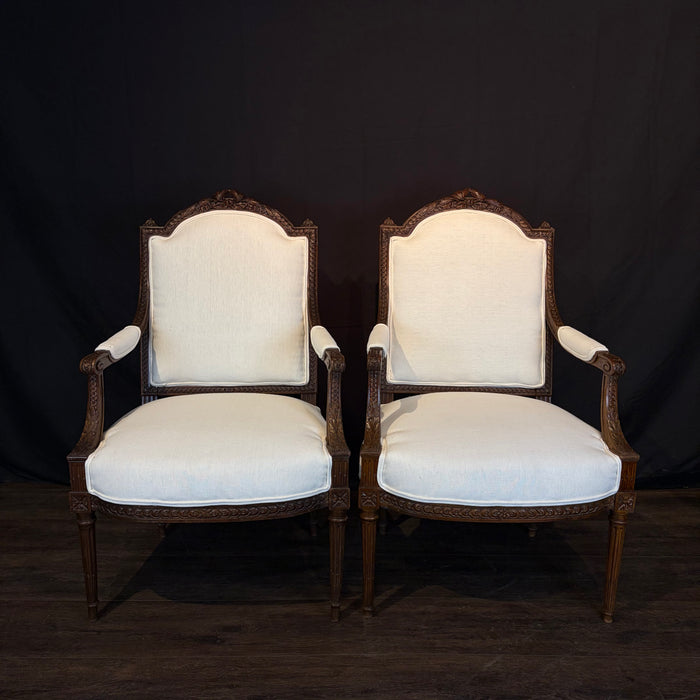 Antique French Pair of Armchairs or Fauteuils Museum Quality Carved 19th Century Louis XVI