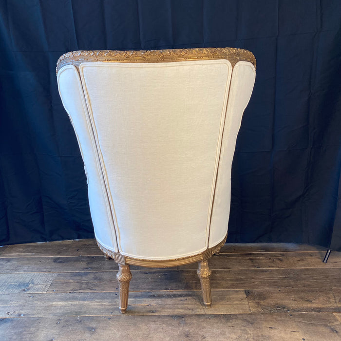 Antique French Louis XVI Armchair or Bergere Chair with New Upholstery
