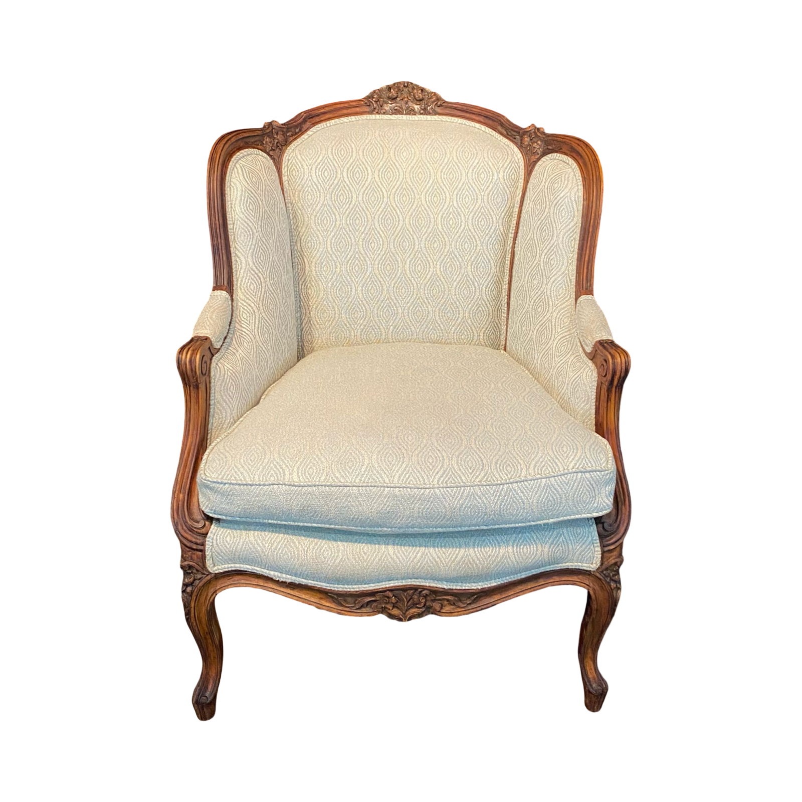 Classic French Louis XV Intricately Carved Walnut Bergere
