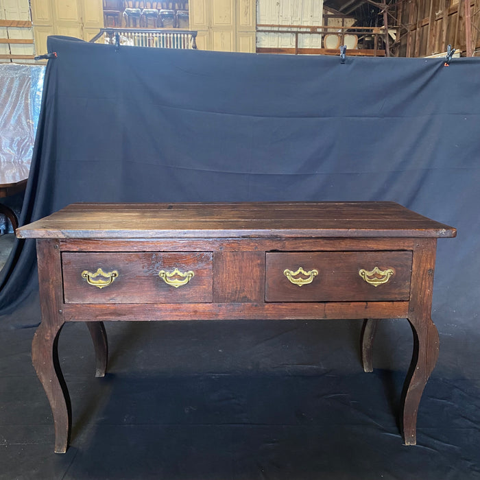 Antique Louis XV Style Provincial Console Table, Sideboard or Buffet with Two Drawers and Bread Board Pullout Side Shelf