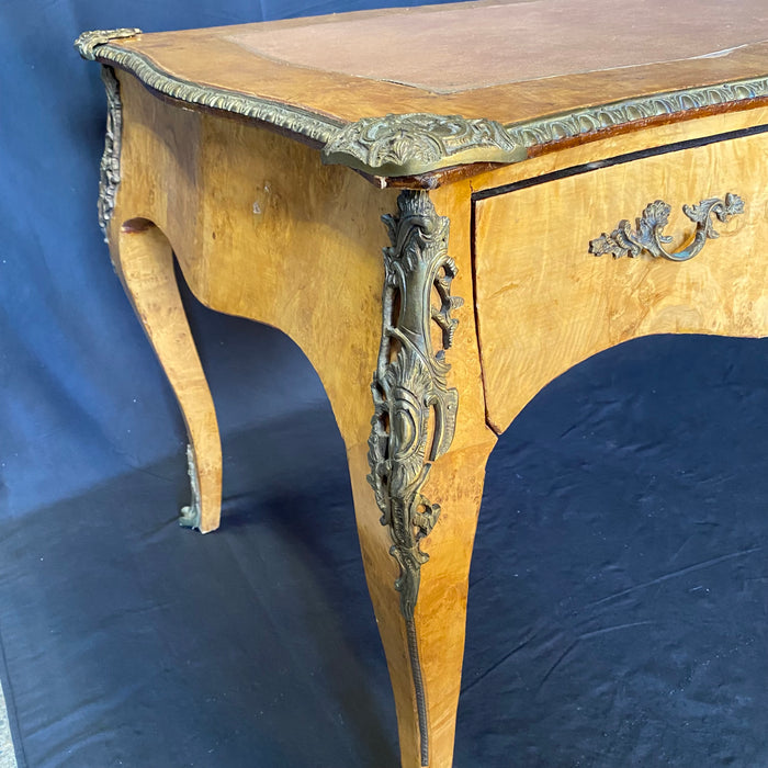 Elegant French Louis XV Style Burled Walnut Writing Desk or Bureau Plat