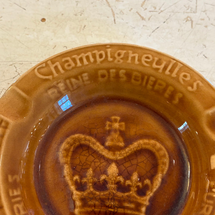 French Sarreguemines Advertising Ashtray Dish for French Brewery Champigneulles: Brown
