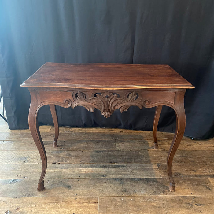 19th Century French Louis XV Carved Walnut Side Table or Desk Hoof Feet