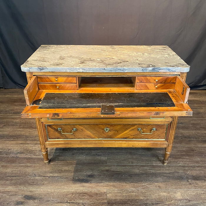19th Century French Walnut Commode, Chest of Drawers, Dresser or Secrétaire Desk with Marble Top