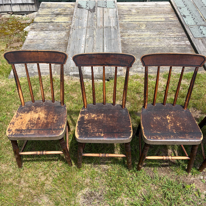 Set of Six 19th Century Plank Seat Grange Chairs from Maine