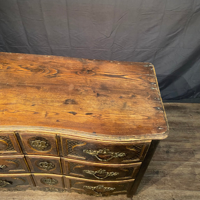 Early 19th Century French Louis XV Commode, Dresser or Chest of Drawers with Ebony Accents and Carved Drawer Front French Carved Louis XV Chest of Drawers