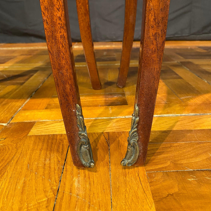 Pair French Louis XV Satinwood Nightstands with Inlaid Marquetry and Marble Tops