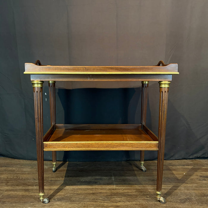 Antique French Bar Cart or Drinks Trolley with Pull-Out Leaves, Lower Shelf and Fluted Legs