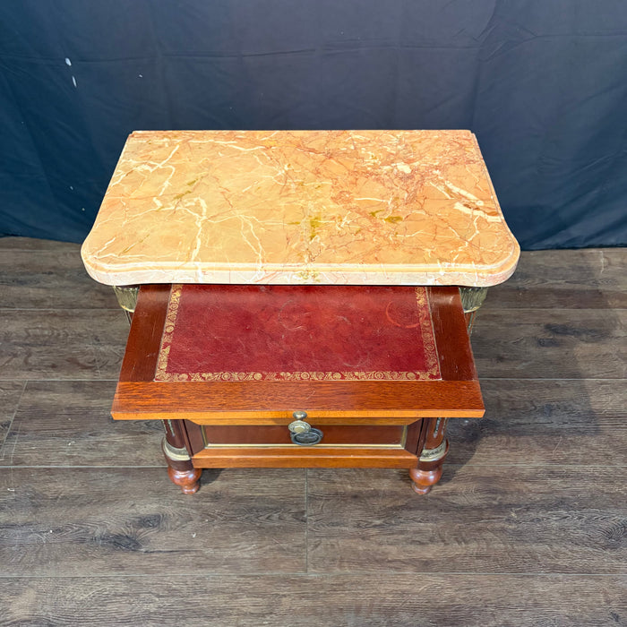 Pair of Antique French Marble Top Petite Commodes, Side Tables or Nightstands with Brass Mounts