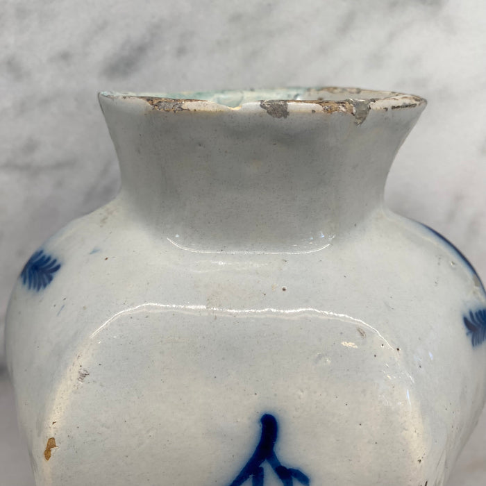 Early Antique Dutch Delft Blue and White Floral Vase, Netherlands