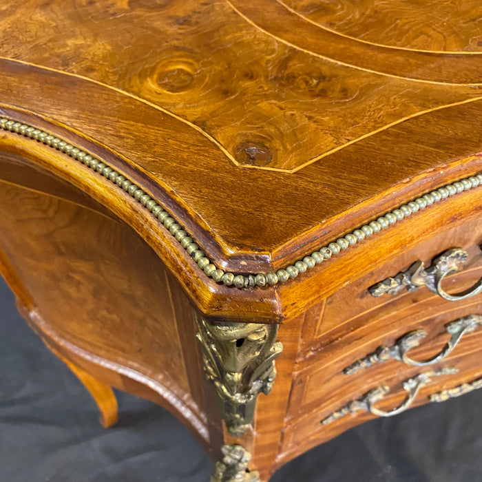 French Pair of Louis XV Walnut Commodes, Side Tables or Nightstands with Ormolu Accents