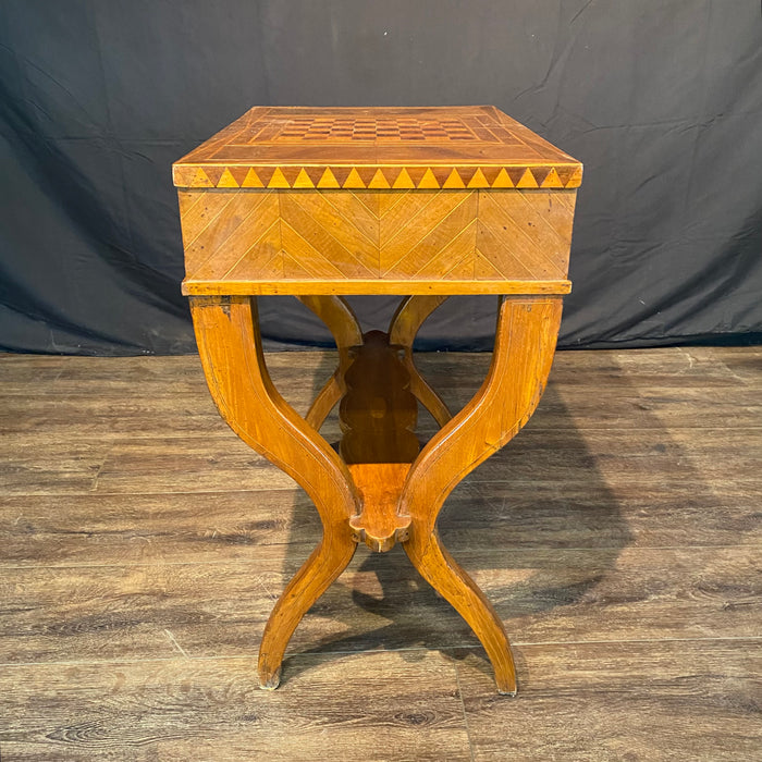 Antique French Game Table, Side Table or Accent Table with Inlaid Marquetry Checkerboard Top