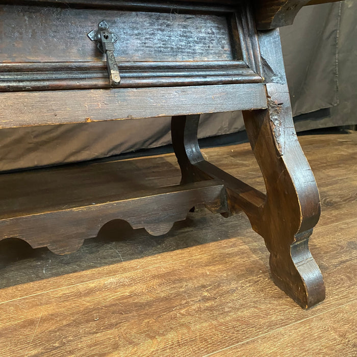 Early Spanish Coffee Table with Double Sided Drawers and Lyre Legs