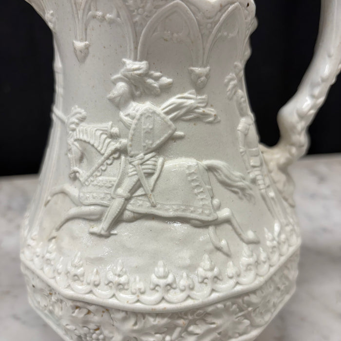 English Ridgway Eglinton Tournament Relief-Molded Stoneware Jug or Pitcher, circa 1840