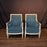 Pair of Antique French Neoclassical Painted Armchairs or Bergères in Blue Mohair