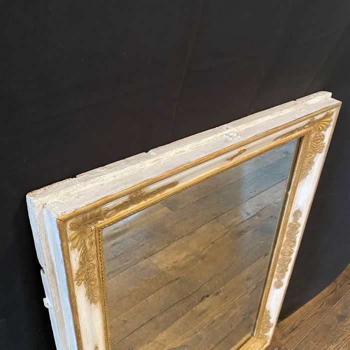 French 19th Century Empire Rectangular Mirror White and Gold with Original Mercury Glass