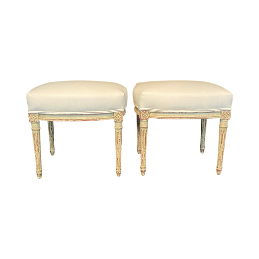 French Pair Louis XVI Painted Footstools or Ottomans