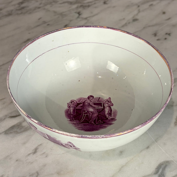 18th Century Period English Pink Lustreware Transferware Bowl - Woman at Pianoforte