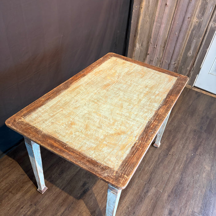Antique French Provincial Painted Table or Desk with Drawer, Pale Blue Patina