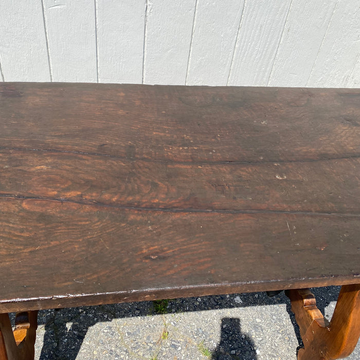 18th Century Early Spanish Plank Top Dining Table with Metal Work over 8 Feet Long