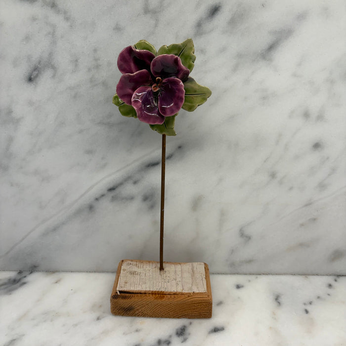 Antique French Purple Porcelain Violet Flower Botanical Sculpture on Custom Display Stand