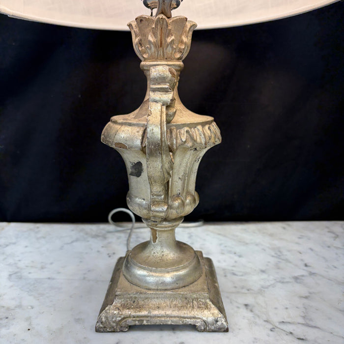 Antique Silver Urn Table Lamp with Elaborate Foliate Carving and Scrolled Handles (2 available)