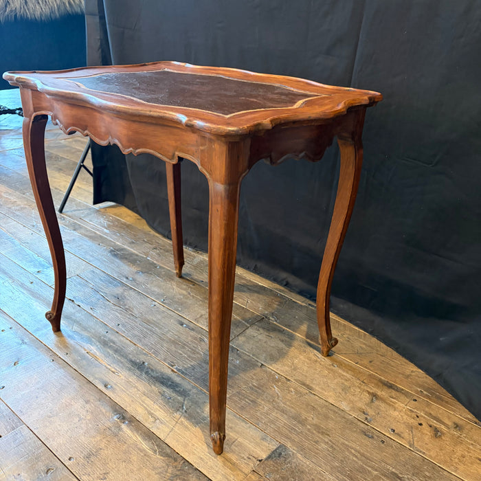 Antique French Louis XV Side Table or Desk with Inlaid Embossed Leather Top