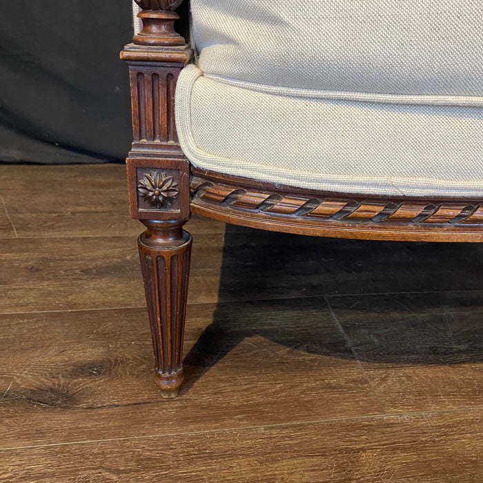 French Louis XVI Armchair or Bergère à la Reine Chair 19th Century Exceptional Carving