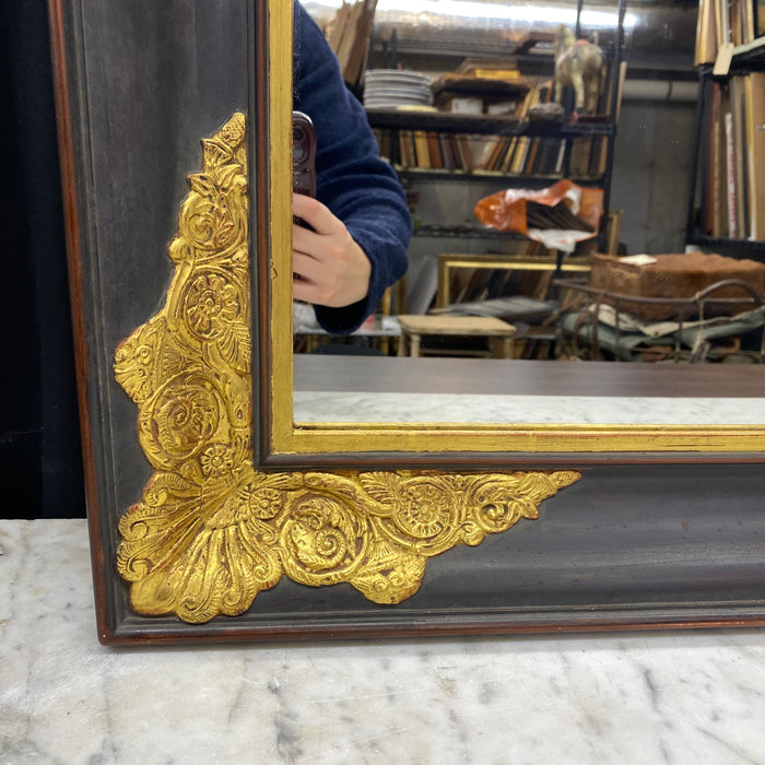 Elegant French Empire Ebony Black and Gold Carved Giltwood and Gilt Gesso Mirror