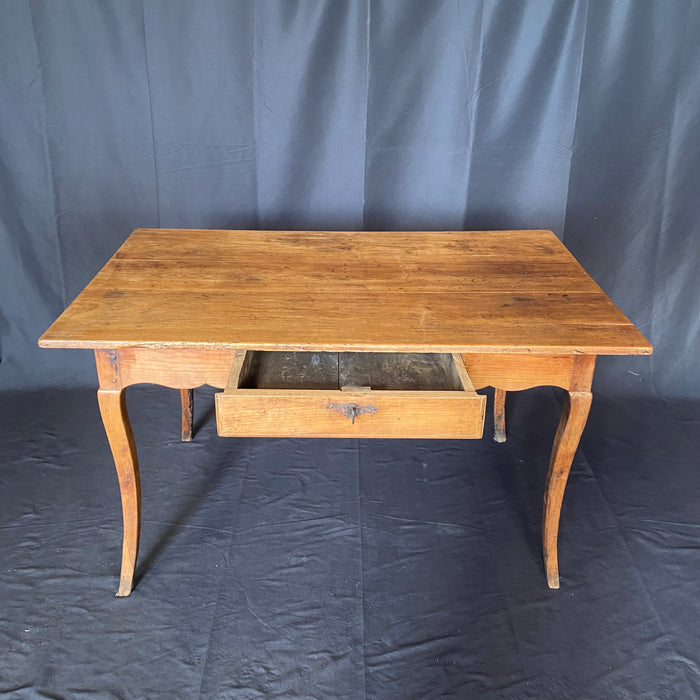 Antique French Provincial Primitive Farmhouse Country Pine Dining Table, Desk or Side Table with Original Key