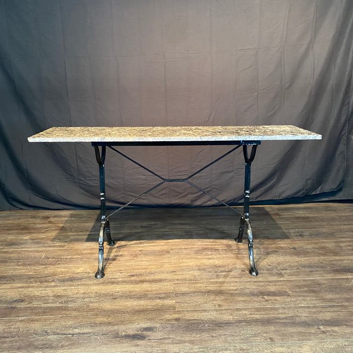 French Marble Top Bistro Style Console Table with Iron Base