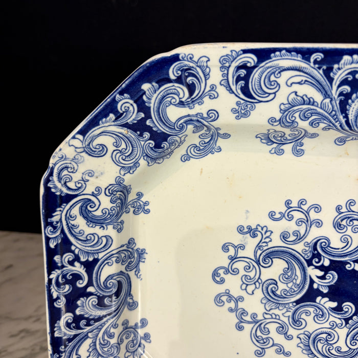 Circa 1840 English Ridgway Blue and White Transferware Platter, Granite China Scroll Pattern