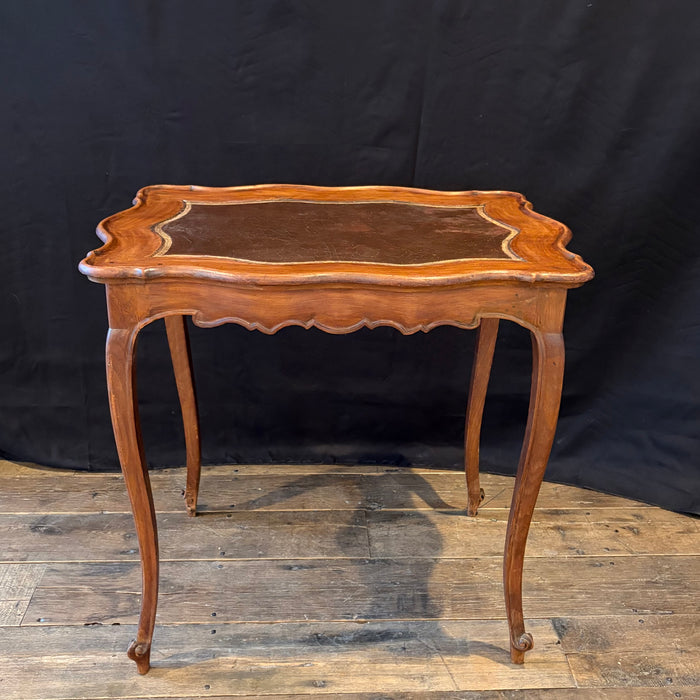 Antique French Louis XV Side Table or Desk with Inlaid Embossed Leather Top