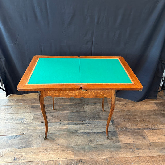Antique French Louis XV Walnut Marquetry Inlaid Card and Backgammon Table, 19th Century