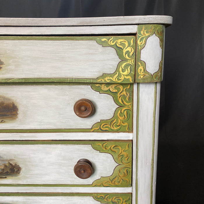 Early Classic Painted 4 Drawer Dresser or Chest of Drawers with Hand Painted Maine Scenes