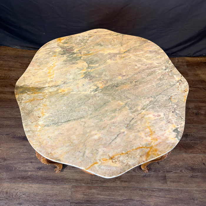 French Louis XV Marble Top Coffee Table with Exceptional Carving