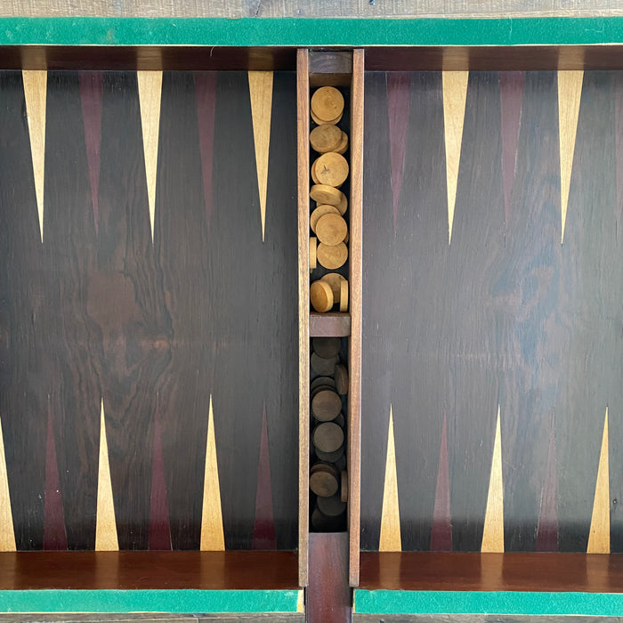 French Inlaid Game Table with Reversible Felt Top and Original Backgammon and Other Game Pieces