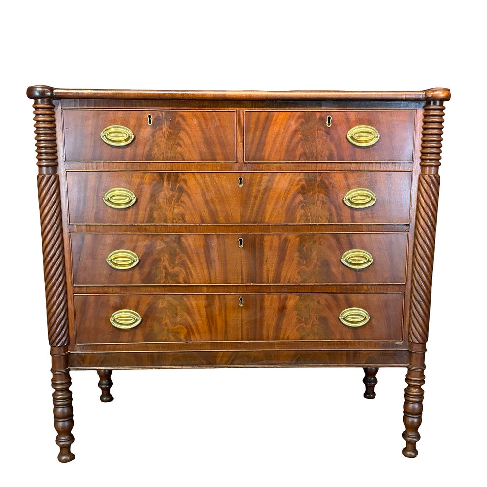 Antique Sheraton Mahogany Cookie Corner Four Drawer Chest