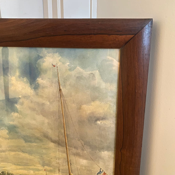 Listed British Artist Bernard Harper Wiles (1883-1966) - Signed Framed Original Watercolor Painting of a Family and a Sailboat on the Water in England