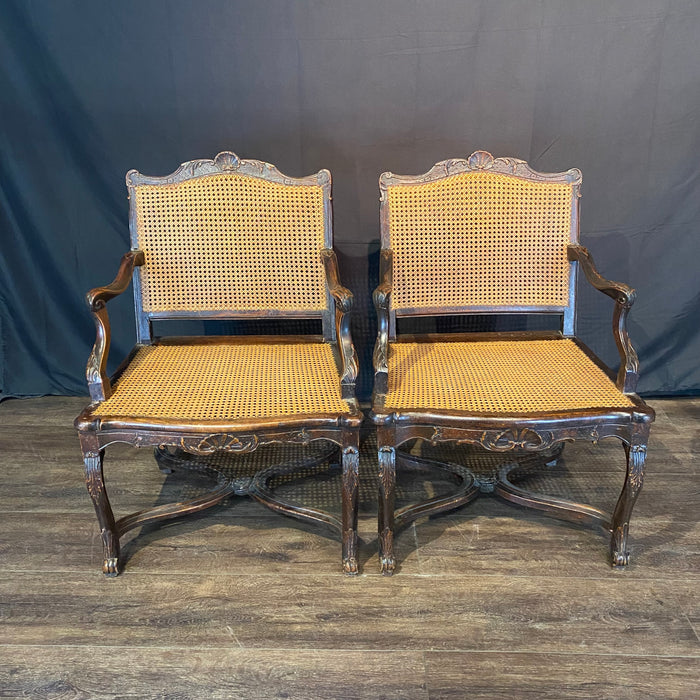 Antique French Armchairs Carved with Mohair Cushions 19th Century - a Pair