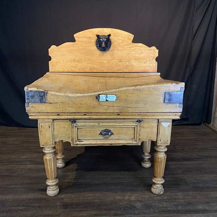 Antique country French Boucherie Billot de Boucher - Butcher's Shop Butcher Block Table with Original Maker's Label